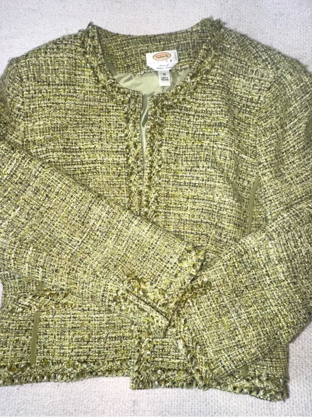 Talbots Olive-Blend Tweed Cropped Jacket
